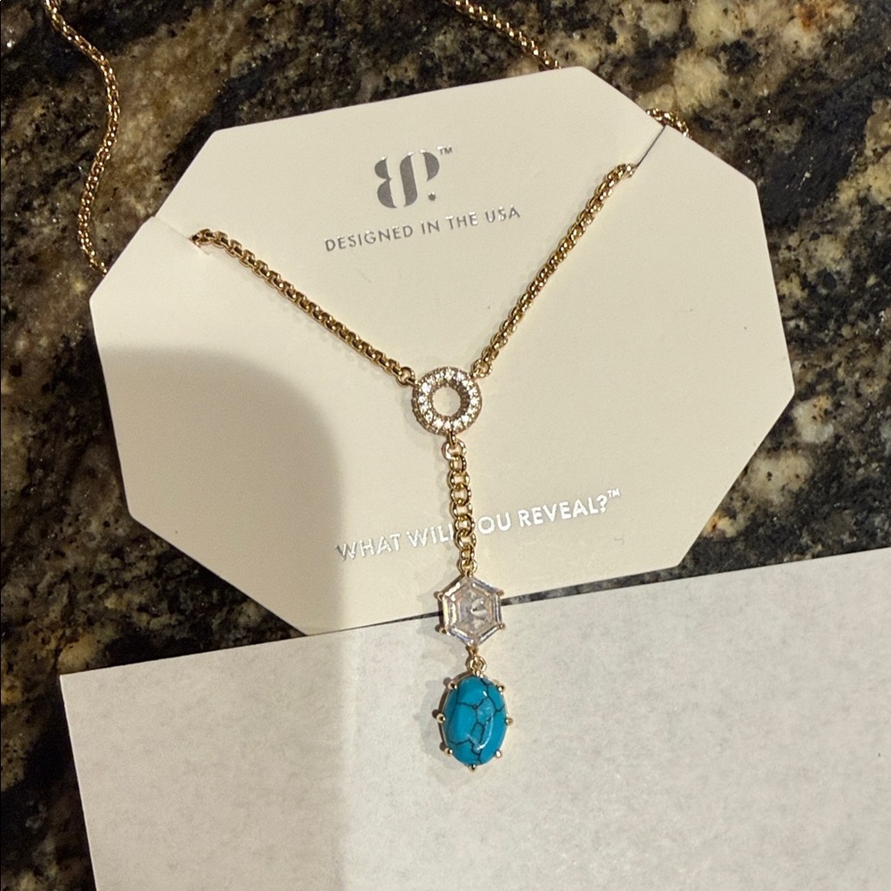 Bomb party Gold and Turquoise lariat Necklace